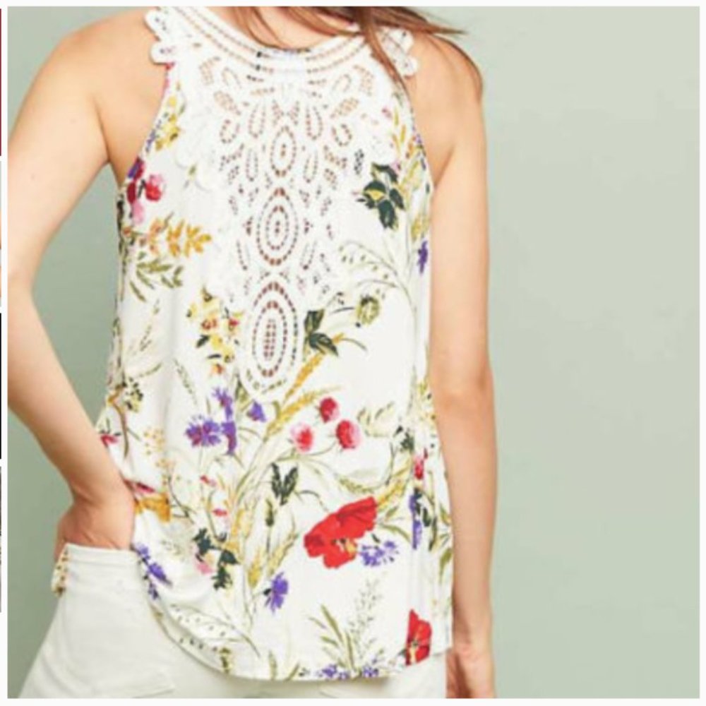 Anthropologie floral lace crochet top Epoca top XS NWT